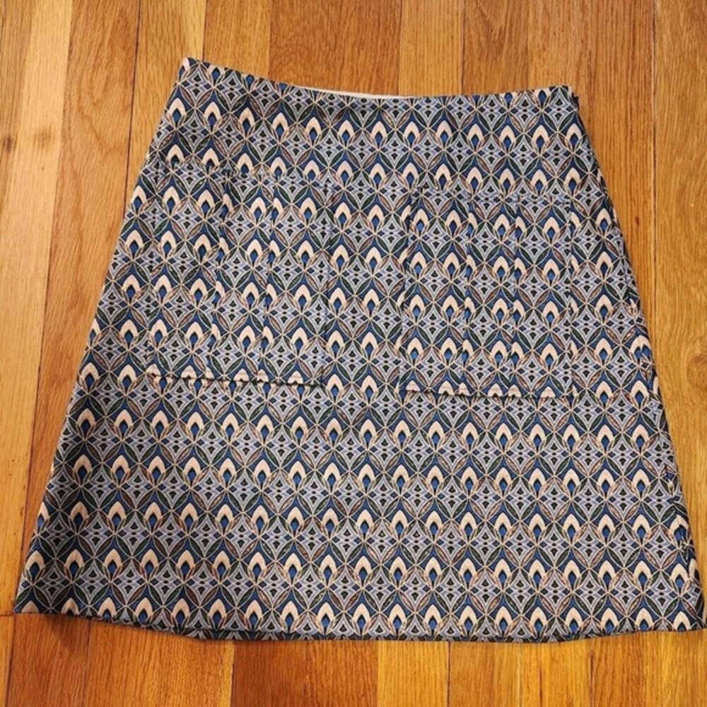 NWOT Maje Blue Pink Green Geometric Print Patch Pocket A-Line Mini Skirt Sz 38/6 - Picture 4 of 12